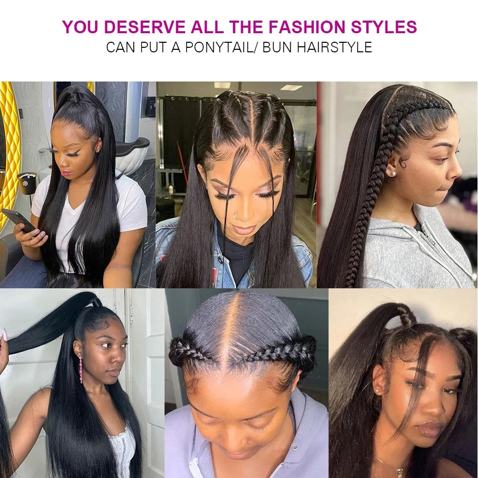 30 40 Inch Natural Black Bone Straight Hair 250 Density 13x6 Hd Transparent Lace Frontal Wig 100% Brazilian Human Hair Wig