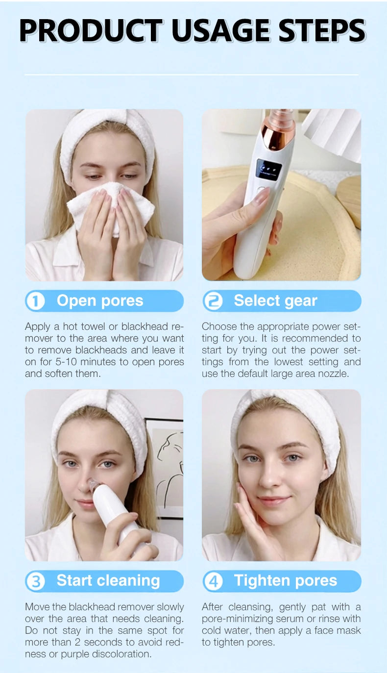 Blackhead Remover Pore Cleaner Black Dots Vacuum Cleaner Skin Pimple Acne Extractor Facial Cleaning Electric Black Head Removal.