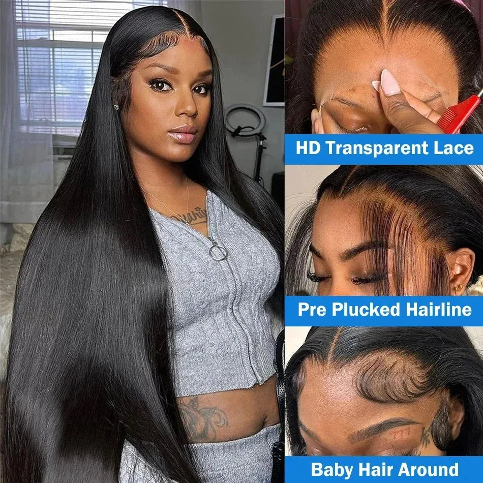 250 Density 30 40 Inch Bone Straight Lace Frontal Human Hair Wigs Brazilian 13x6 13x4 Transparent HD Lace Front Wigs For Women
