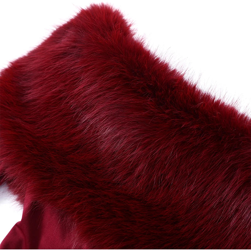 Faux Fur Patchwork Strapless Dress Women Sexy Off-shoulder Full Sleeve Cinched-waist Slim Gowns Lady Chic Evening Party Dresses