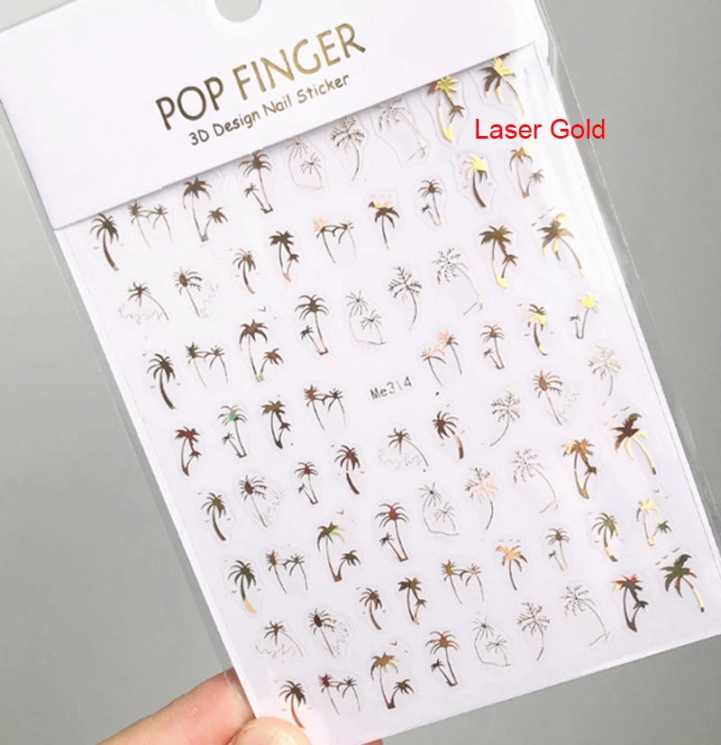 3d Nail Art Decals Geometric Lines Coconut Tree Palms Leaves Flowers Adhesive Sliders Nail Stickers Decorated Manicure