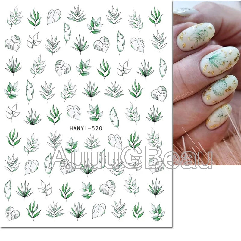 3d Nail Art Decals Geometric Lines Coconut Tree Palms Leaves Flowers Adhesive Sliders Nail Stickers Decorated Manicure