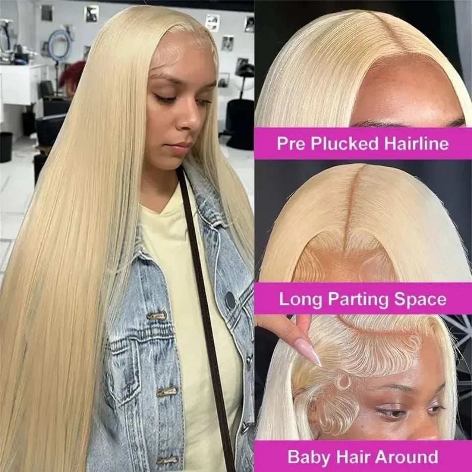 Blonde 613 Hd Lace Frontal Wig 13X6 Brazilian Straight Human Hair Wig 40 Inch Transparent Lace Frontal Wig For Women 250 Density