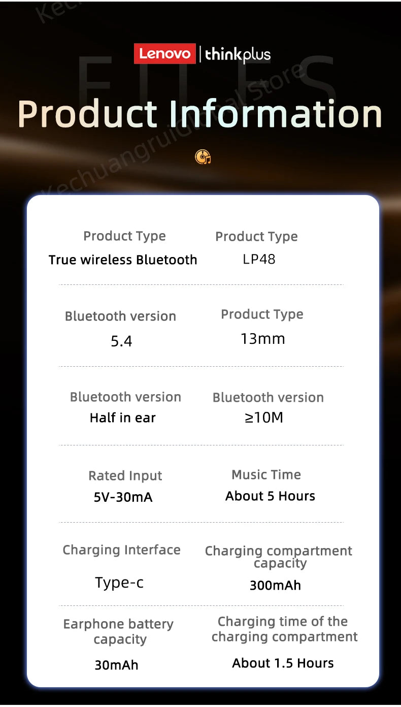 2025 Original Lenovo LP48 TWS Earphone Wireless Bluetooth 5.4 Headset Half In Ear Noise Reduction Free EarBuds For Huawei iPhone