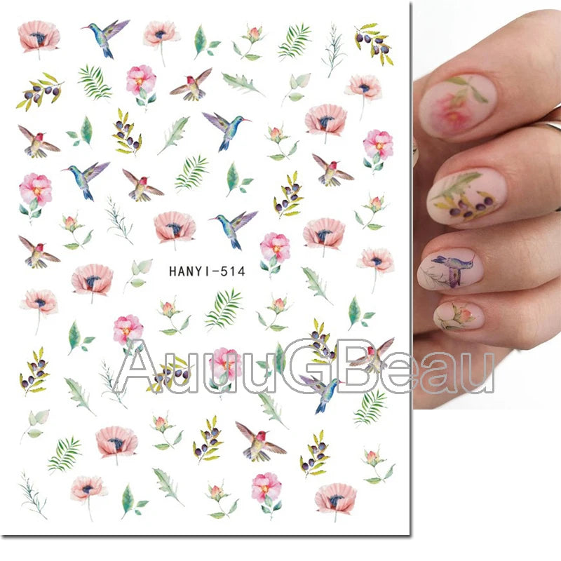 3d Nail Art Decals Geometric Lines Coconut Tree Palms Leaves Flowers Adhesive Sliders Nail Stickers Decorated Manicure