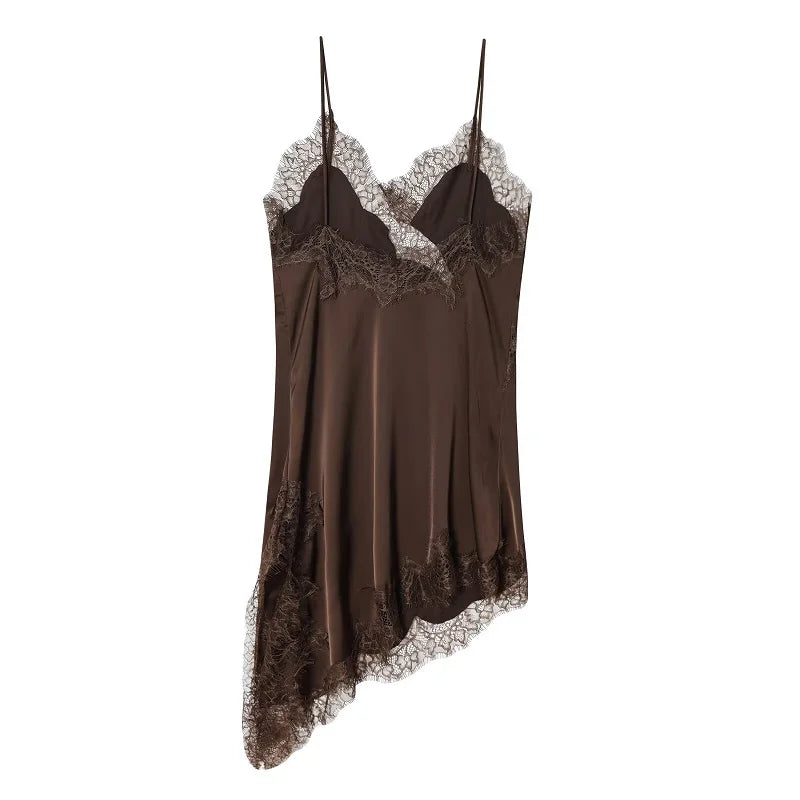 MUJER 2025 Lace Slip Dress Woman Black Backless Short Dresses for Women Asymmetric Party Women's Summer Dress Satin Sexy Dresses