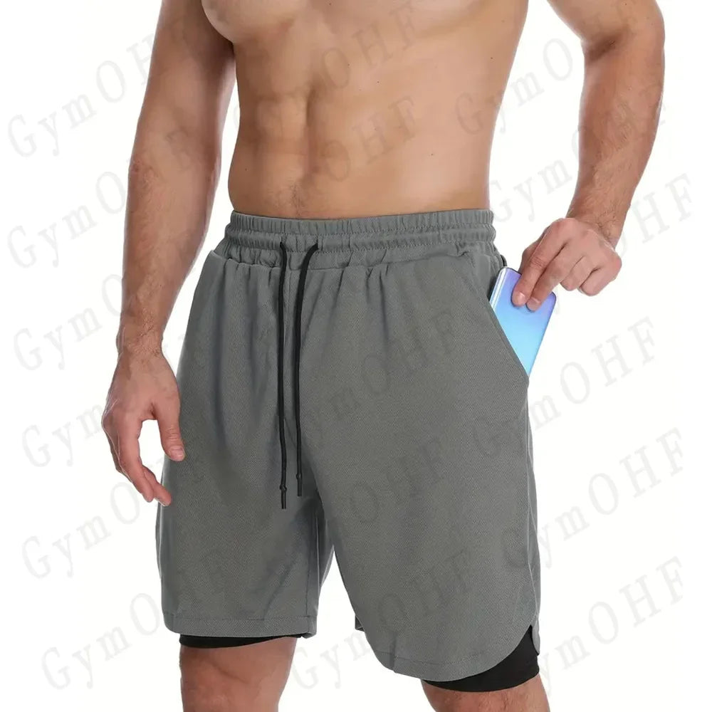 Goku Anime Running Shorts Men Fitness Gym Training 2 in 1 Sports Shorts Quick Dry Workout Jogging Double Deck Shorts