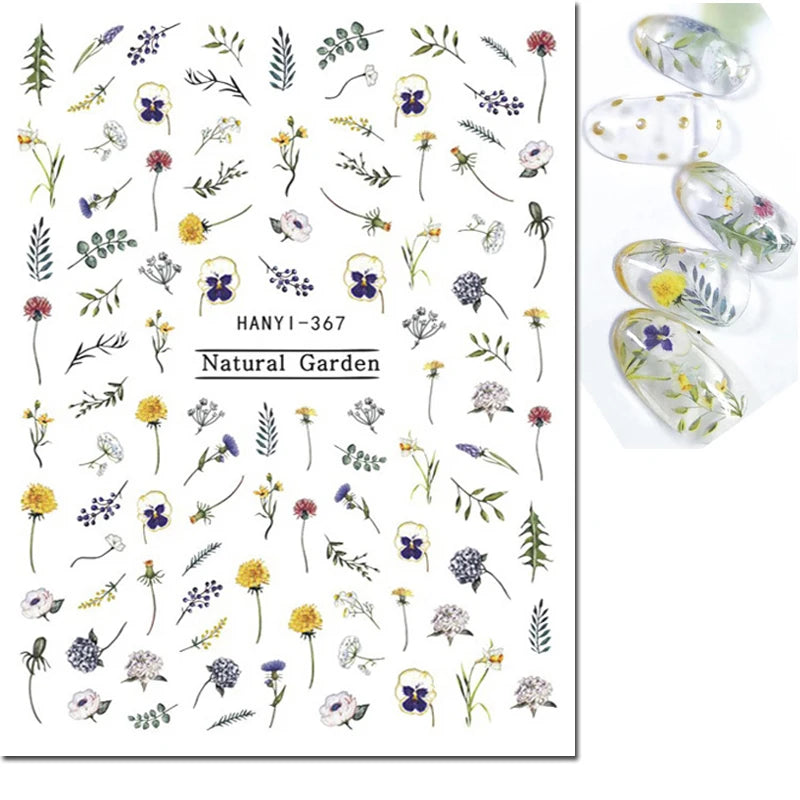 3d Nail Art Decals Geometric Lines Coconut Tree Palms Leaves Flowers Adhesive Sliders Nail Stickers Decorated Manicure