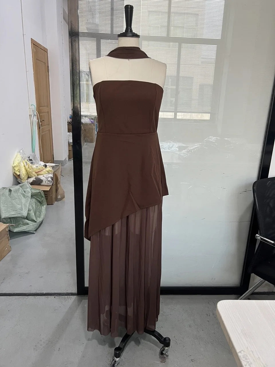 Elegant Women's Strapless Ribbon Long Dress Mesh Maxi Dresses Summer Evening Party Wedding Guest White Yellow Burgundy Brown New