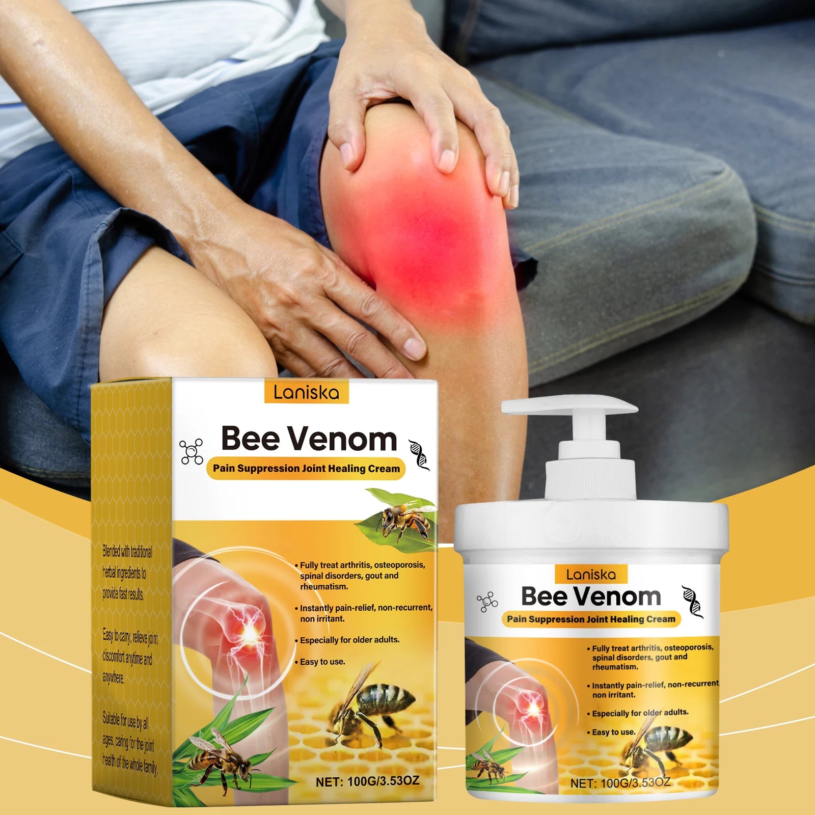 3.53fl.oz Bee Venom Joint Cream - Hypoallergenic and Soothing Moisturizing Lotion with a Light Fragrance for All Skin Types