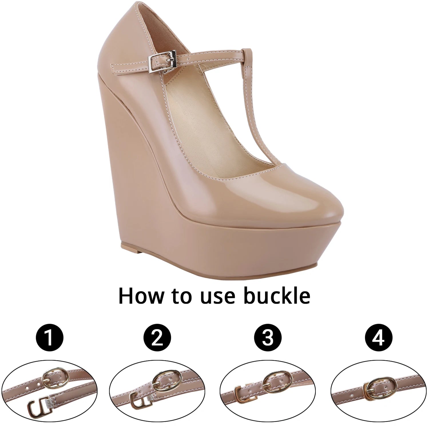 Women Platform Wedge Pumps Autumn Winter 14cm Super Round Toes High Heels T-Strap Gladiator Ladies Dress Party Wedding Shoes