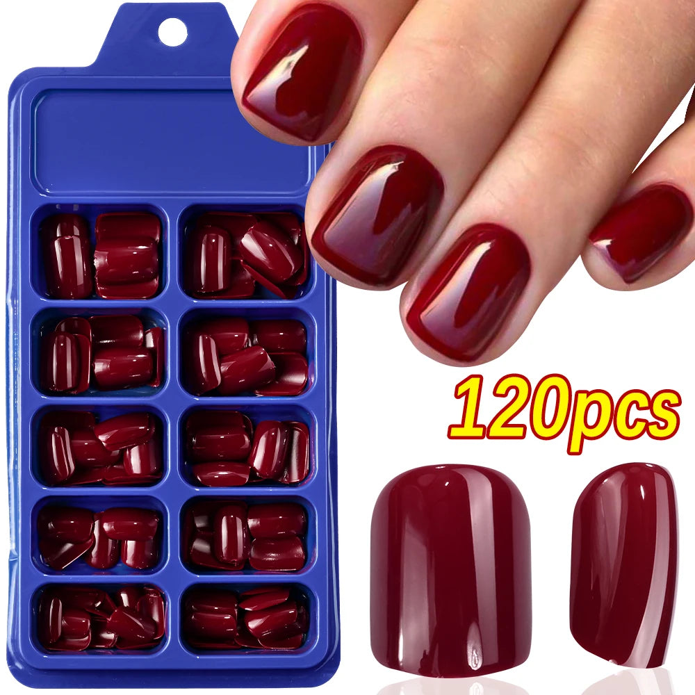 120pcs Short Square Glossy Black Press on Nails Soft Gel Natural Round Square False Nails Reusable Full Cover Acrylic Fake Nails