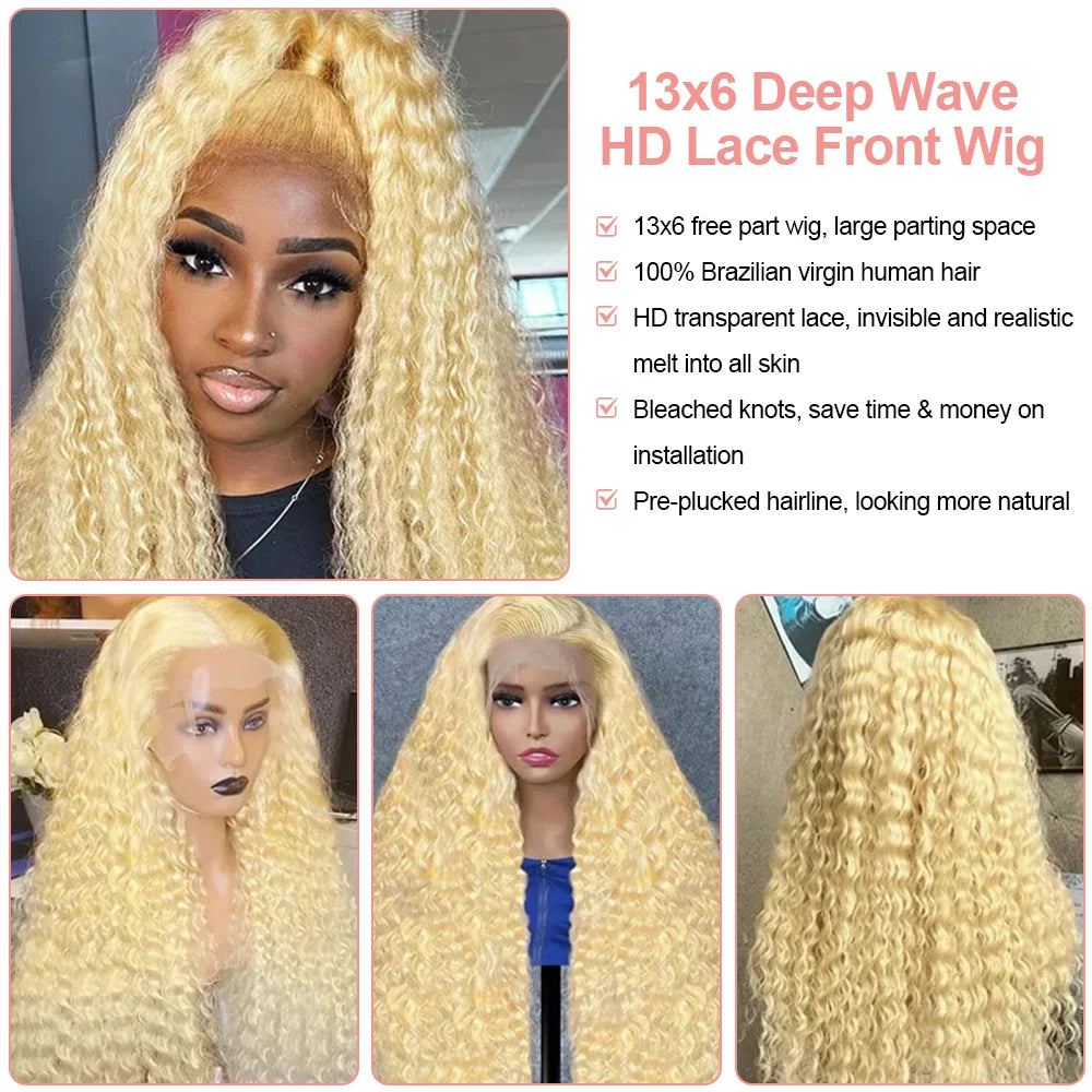 40 Inch Honey Blonde 613 HD Lace Frontal Wig 13x6 Curly Wigs Preplucked Loose Deep Wave Wigs Human Hair 13x4 Lace Frontal Wig