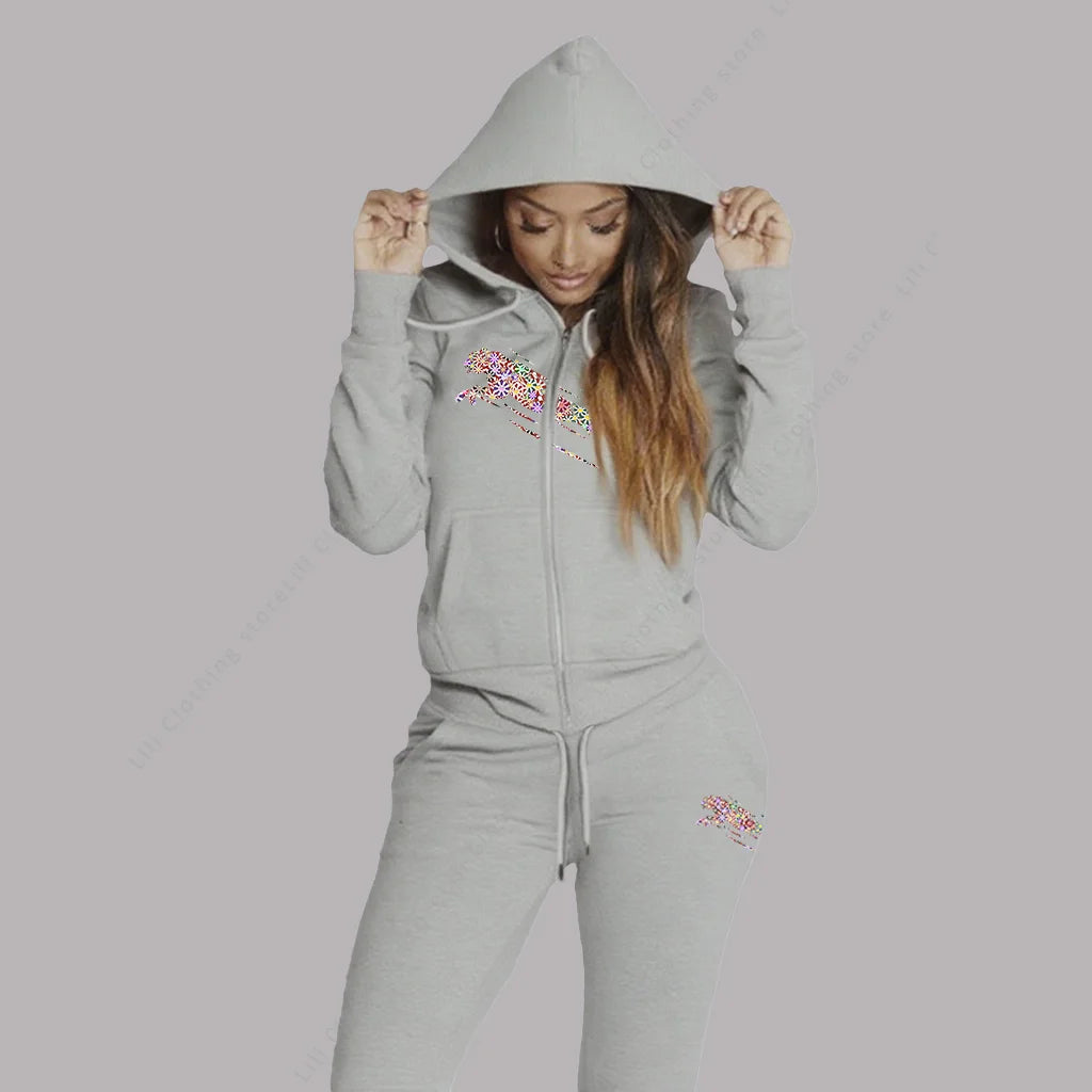 Women's Track Suit Aesthetic Hoodies Sweatshirts Sweatpants 2 Piece Set Zipper Cardigan High quality Sportwear Woman Pants Sets