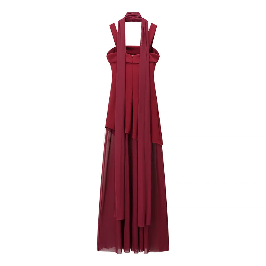 Elegant Women's Strapless Ribbon Long Dress Mesh Maxi Dresses Summer Evening Party Wedding Guest White Yellow Burgundy Brown New