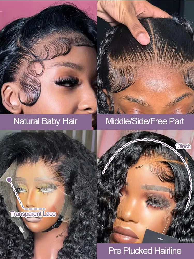 40 Inch Human Hair Wig Deep Wave 13X6 Hd Curly Lace Glueless Human Hair 100 Frontal  7X5 Lace Wigs Natural Black  Curly Wig