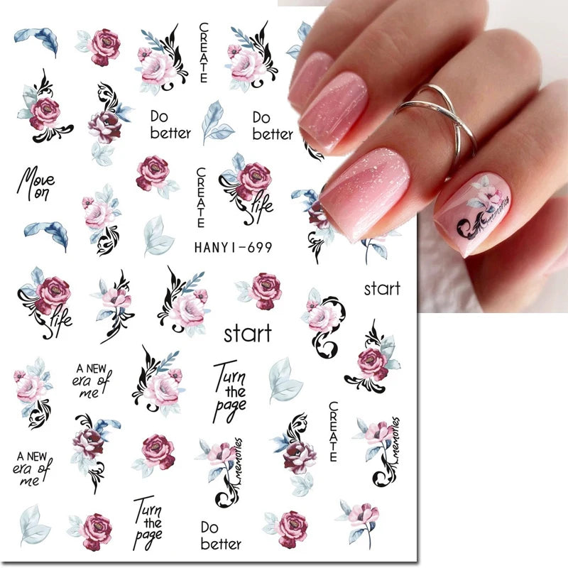 3d Nail Art Decals Geometric Lines Coconut Tree Palms Leaves Flowers Adhesive Sliders Nail Stickers Decorated Manicure