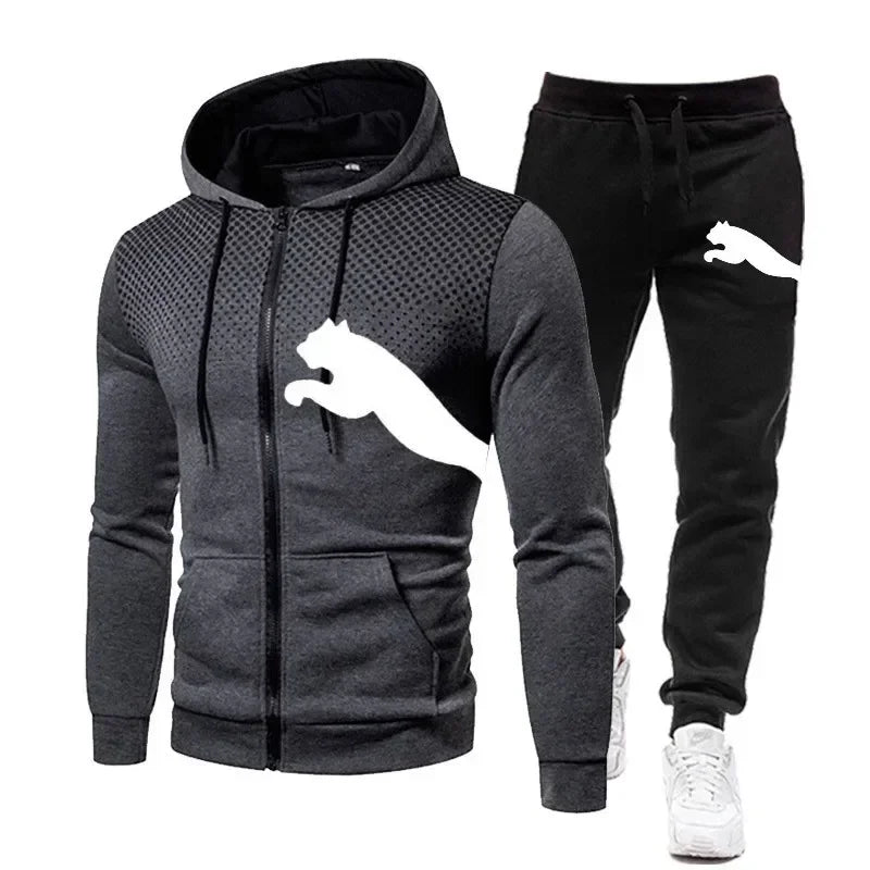2025 Men's Autumn and Winter Hooded Sweatshirt Set, Hooded Sweatshirt + Pants Set, Sports Running Leisure Wear