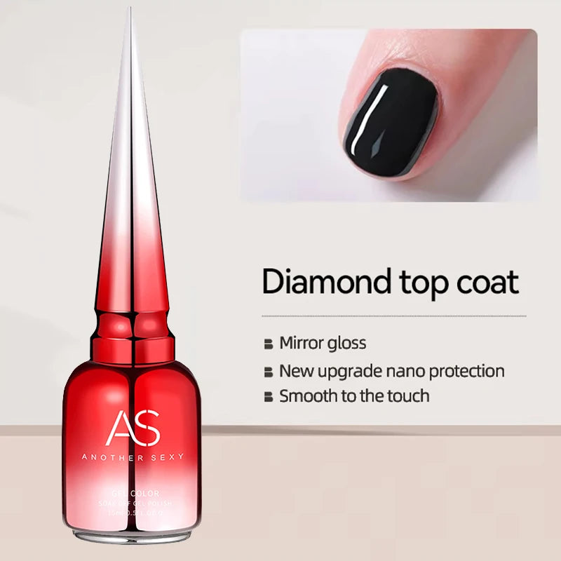AS 15ml Chrome Mirror Powder Top Coat Transparent Nail Gel Crystal Bright Safe and Non-Toxic Soak Off UV LED Functional Gel