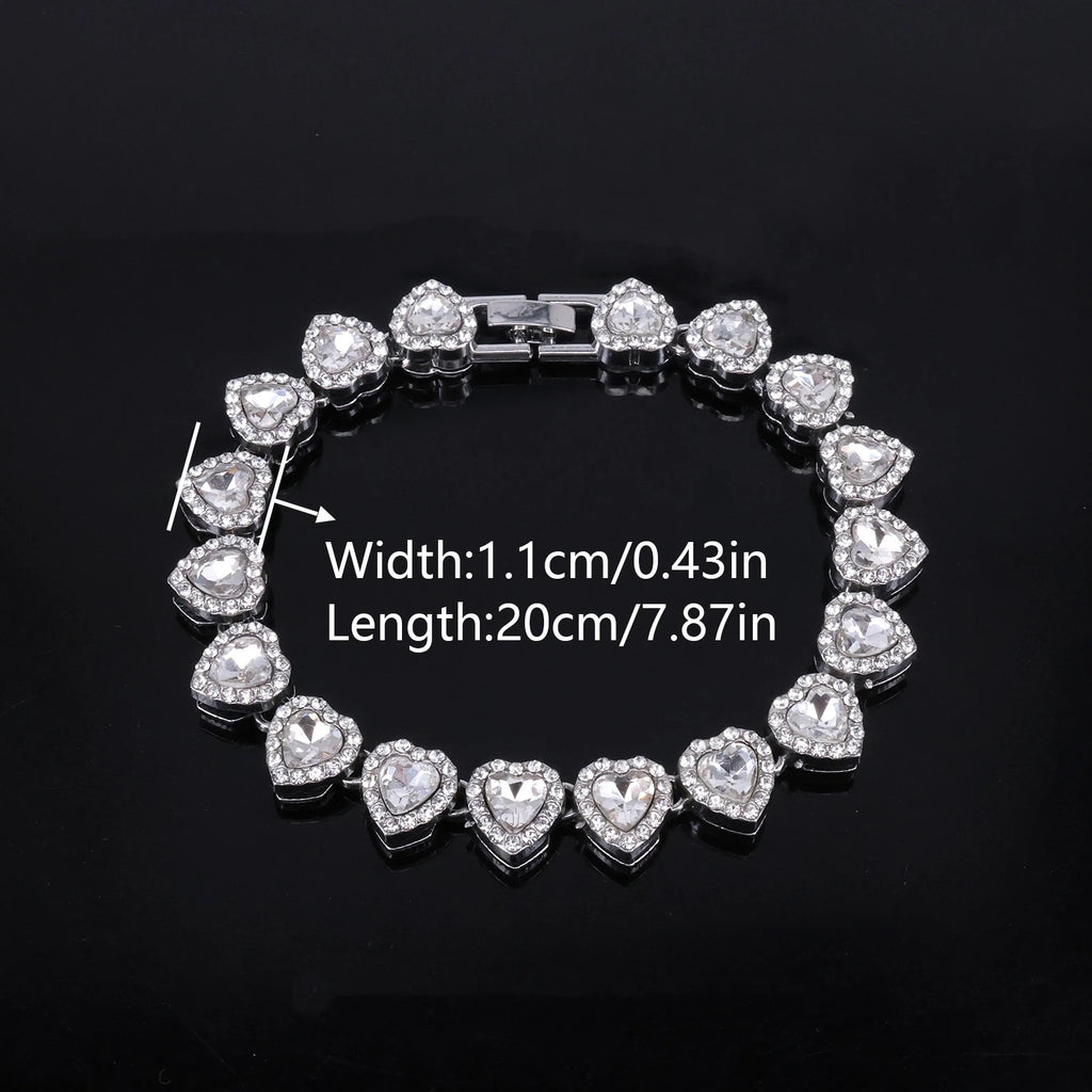 45CM New Hip Hop Tennis Chain Bracelet Necklace Shiny Heart Rhinestone CZ Fashion Rock Party Jewelry