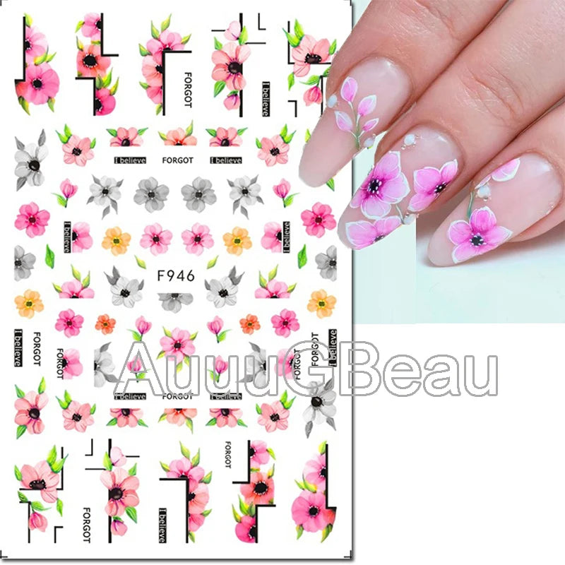 3d Nail Art Decals Geometric Lines Coconut Tree Palms Leaves Flowers Adhesive Sliders Nail Stickers Decorated Manicure