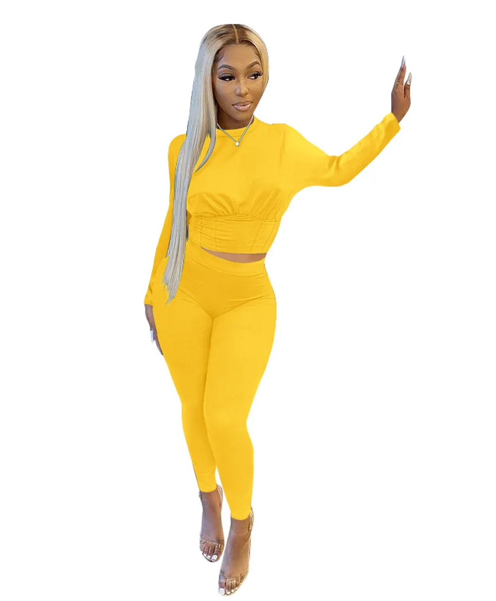 2023 Autumn New Women's Pure Color Sports Waist Suit Fashion Casual Two-piece Set