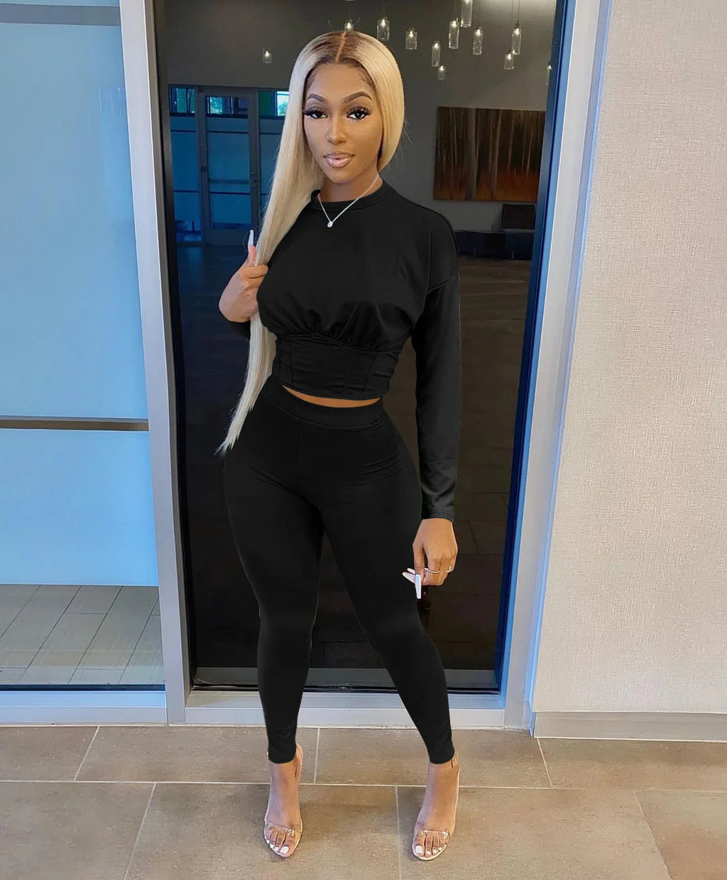 2023 Autumn New Women's Pure Color Sports Waist Suit Fashion Casual Two-piece Set