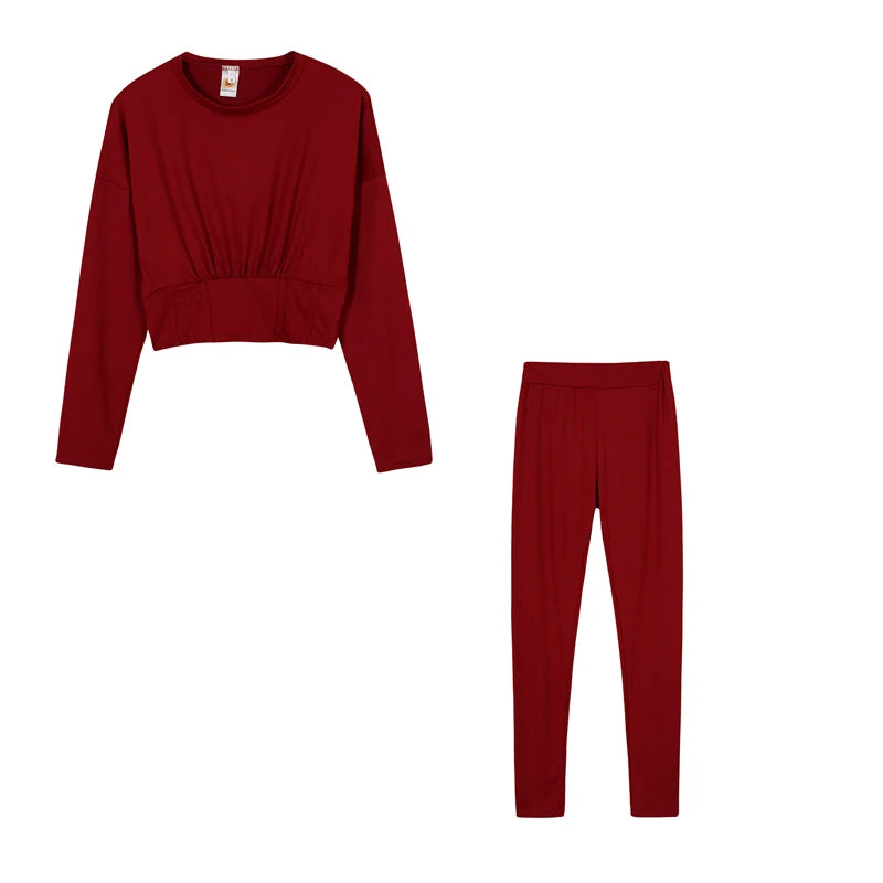 2023 Autumn New Women's Pure Color Sports Waist Suit Fashion Casual Two-piece Set