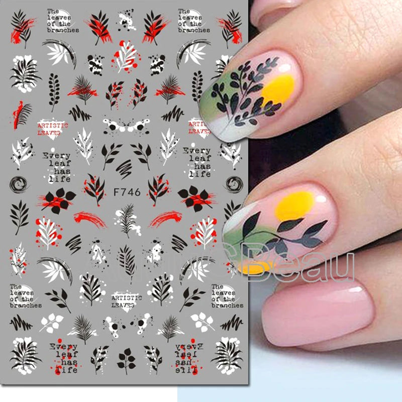 3d Nail Art Decals Geometric Lines Coconut Tree Palms Leaves Flowers Adhesive Sliders Nail Stickers Decorated Manicure