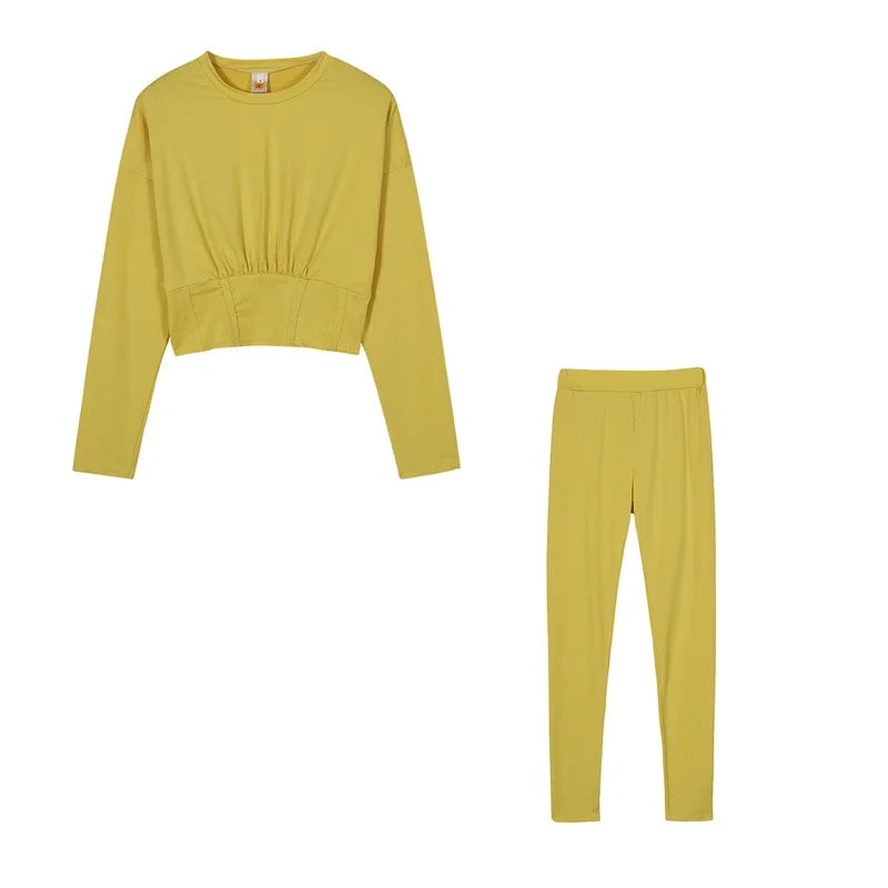 2023 Autumn New Women's Pure Color Sports Waist Suit Fashion Casual Two-piece Set