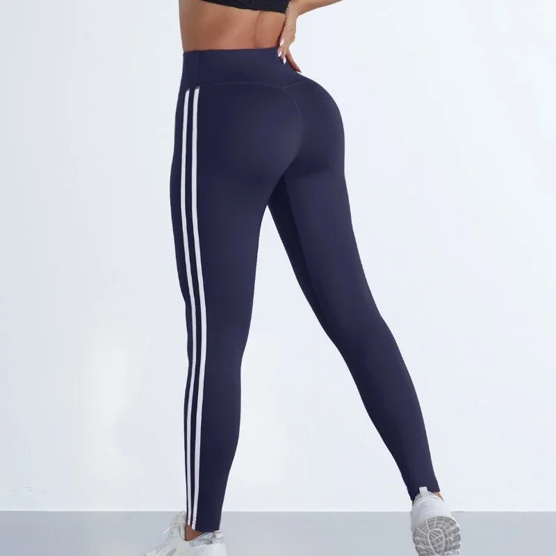 Women Striped Slim Sports Pants Yoga Leggings High Waist Hip Liftting Casul Tights Workout Running Stretchy  Gym Leggings