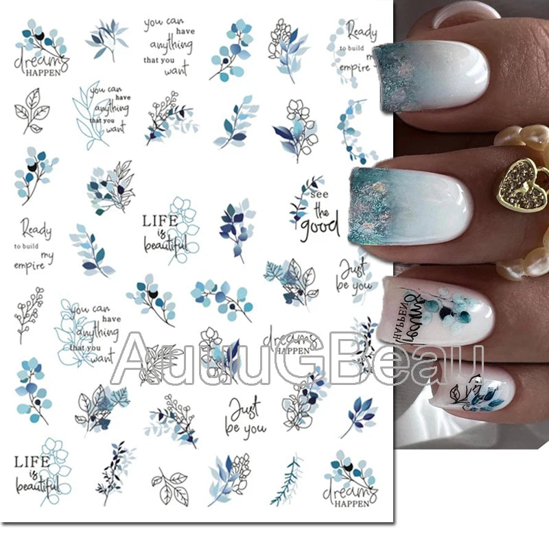 3d Nail Art Decals Geometric Lines Coconut Tree Palms Leaves Flowers Adhesive Sliders Nail Stickers Decorated Manicure
