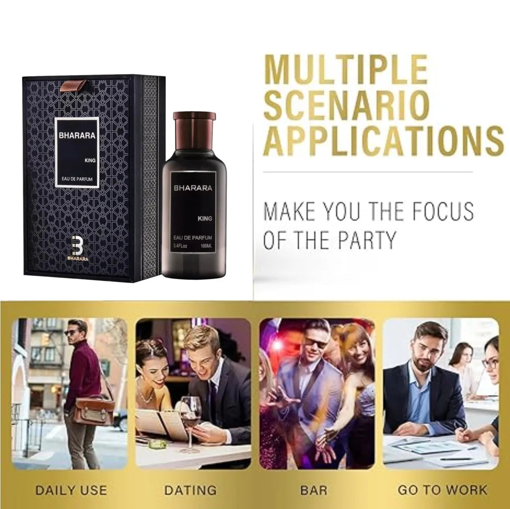 Bharara King Men's Eau de Parfum 3.4oz (100ml) - Refreshing Citrus & Musk Scent Long-Lasting Formaldehyde-Free Fragrance