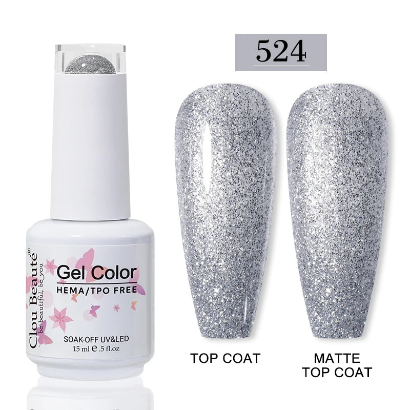 Clou Beaute Glitter Gel Nail Varnishes Winter Color Sparkling Sequins Soak Off UV LED Varnish Nail Art Decoration Base Top Coat
