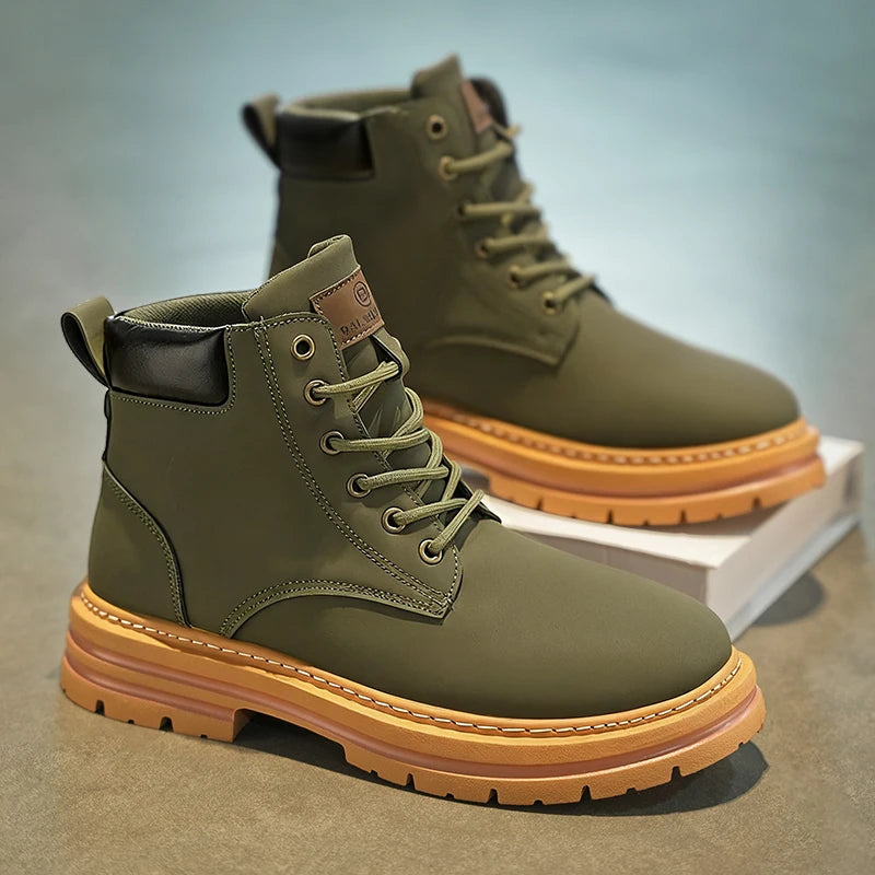 1-Pair MAINALUN Men's & Women's Heavy-Duty All-Terrain High-Top Boots - PU/Fabric Upper, Beige/Tan Lace-Up Ankle/Boot Boots with