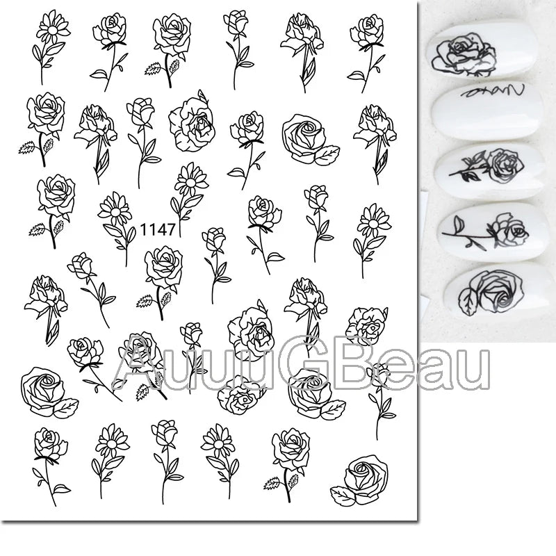 3d Nail Art Decals Geometric Lines Coconut Tree Palms Leaves Flowers Adhesive Sliders Nail Stickers Decorated Manicure