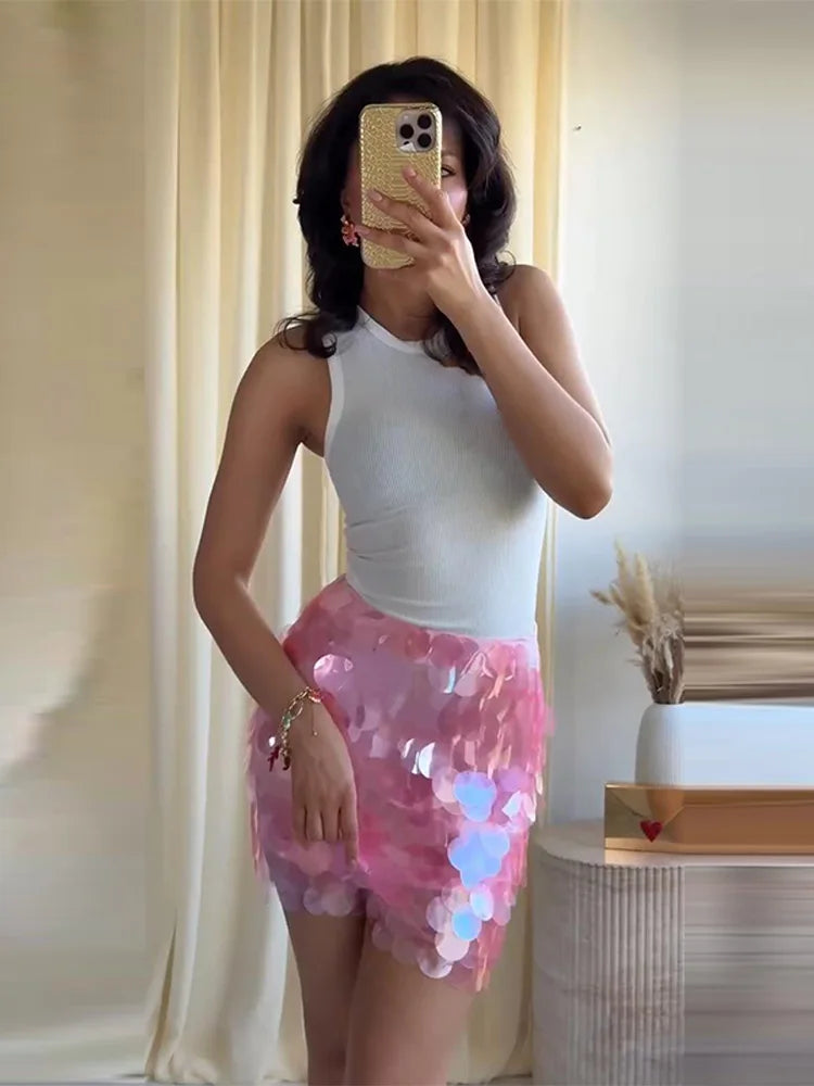 Women Dress Large Sequin Mini Skirt High Waisted Bodycon Sparkly Party Clubwear Fashion Bottoms Night Spring Summer Skirt Ladies