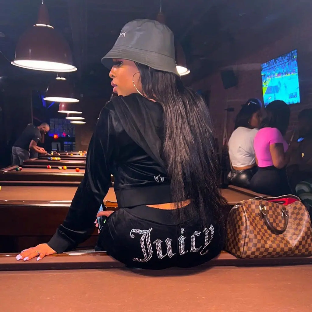 Ladies Casual Sportswear Set Pure Color Letter Rhinestone Long Sleeve Hoodie Loose Pants Two Piece Set Street Style Polyester