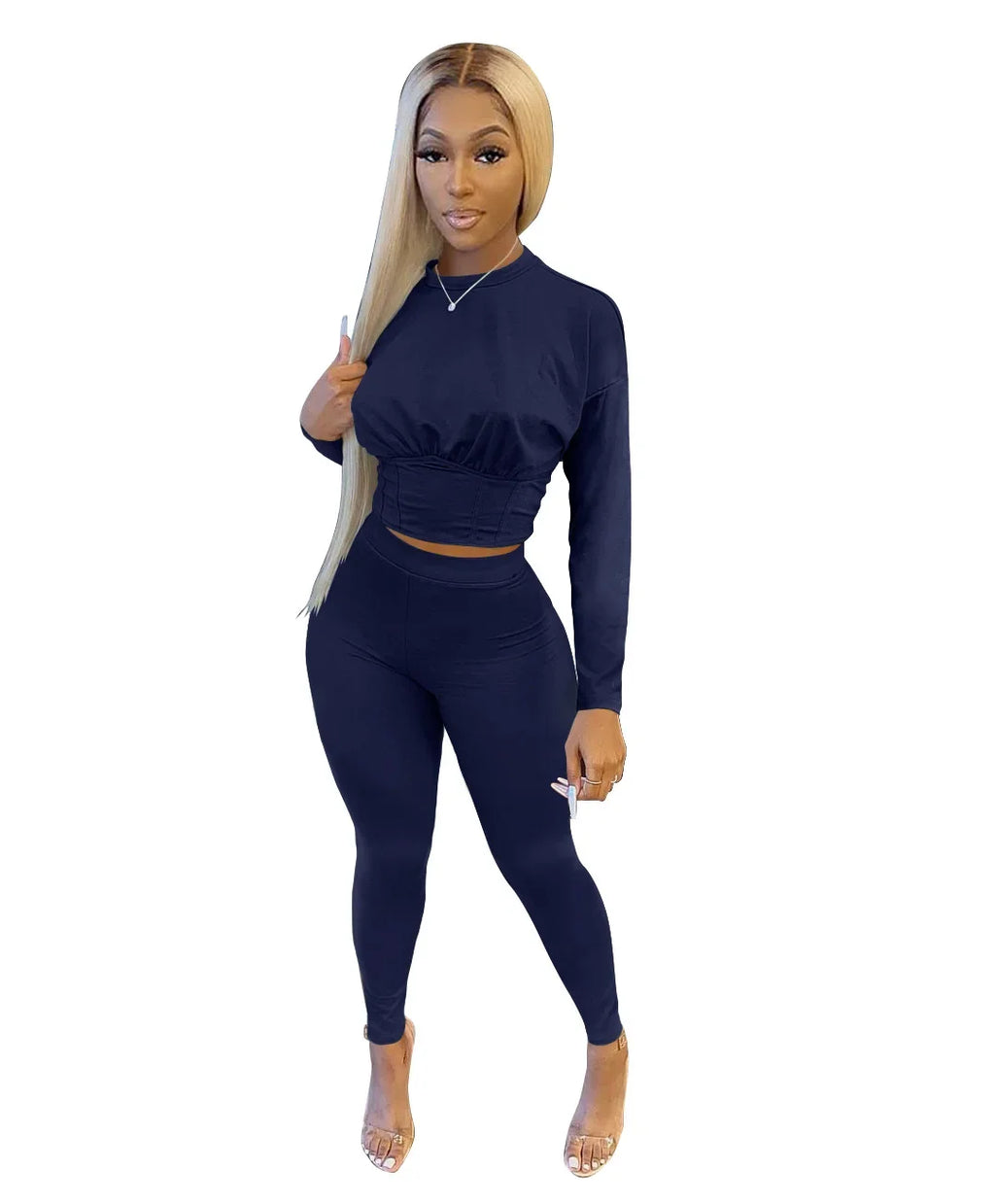 2023 Autumn New Women's Pure Color Sports Waist Suit Fashion Casual Two-piece Set