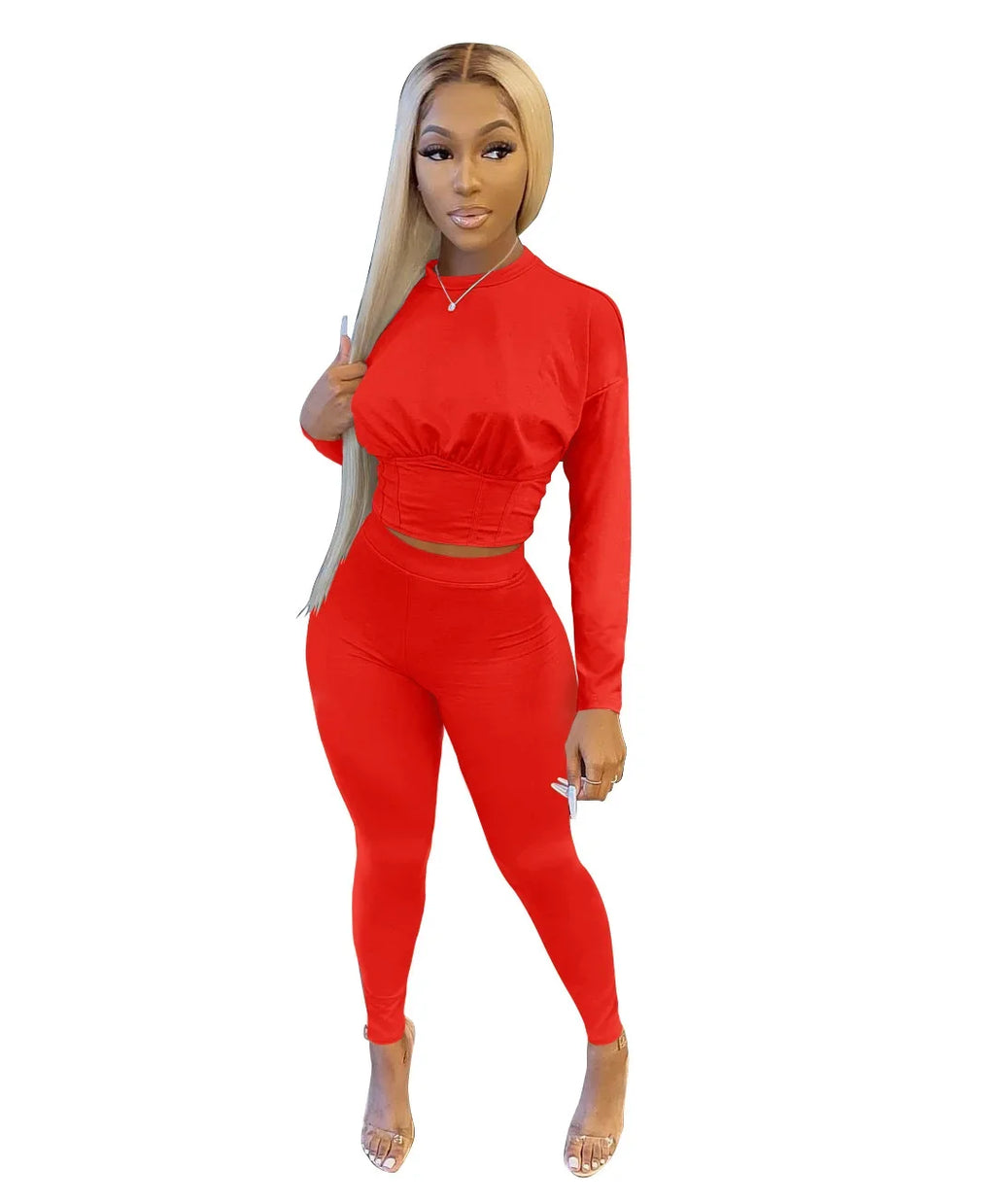 2023 Autumn New Women's Pure Color Sports Waist Suit Fashion Casual Two-piece Set