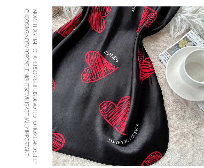 Print Satin Slip Nightdress V Neck Backless Mini Sleep Dress Women Sleepwear Dresses Nightgown Cosplay Sexy Pajama