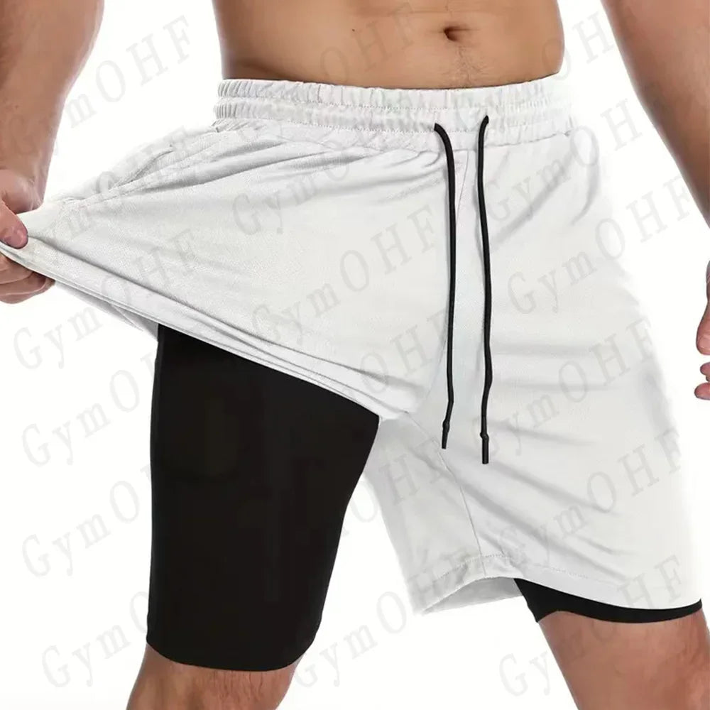 Goku Anime Running Shorts Men Fitness Gym Training 2 in 1 Sports Shorts Quick Dry Workout Jogging Double Deck Shorts