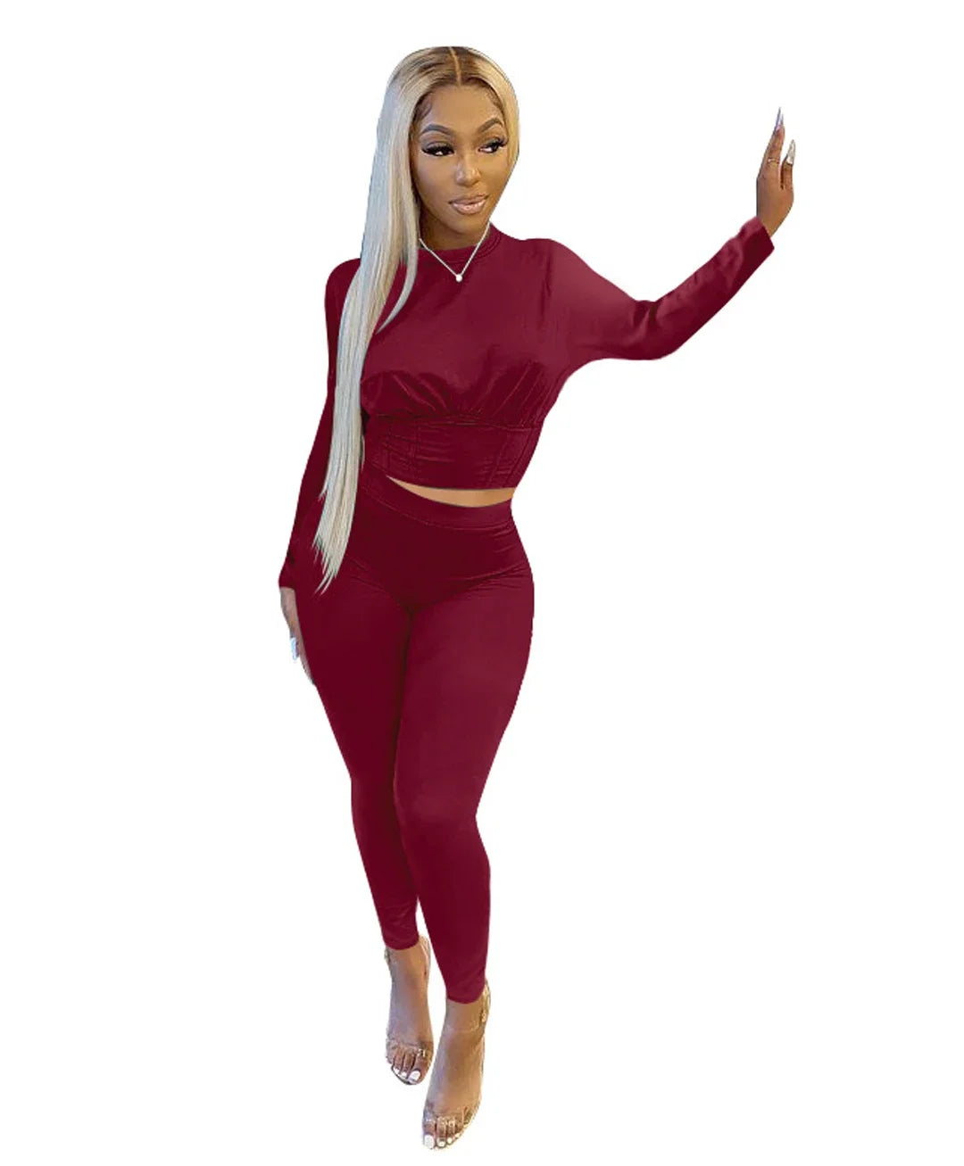2023 Autumn New Women's Pure Color Sports Waist Suit Fashion Casual Two-piece Set