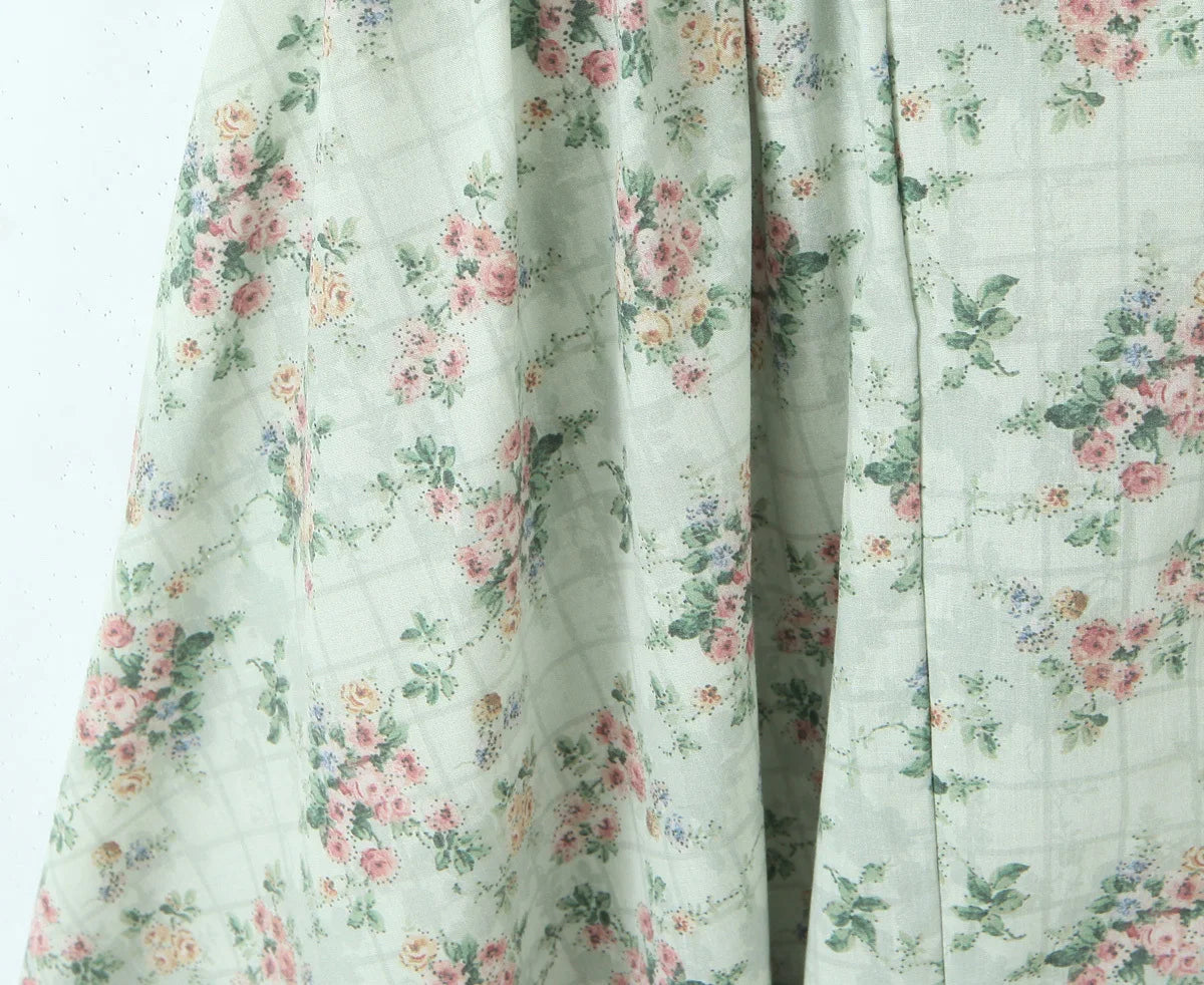 YENKYE Green Floral Print Sexy Spaghetti Straps Dress Women Low Waist A-line Midi Holiday Summer Dresses Party Robe 2025 Vestido