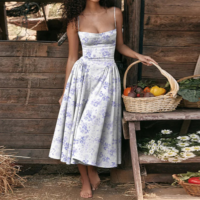 Summer Women Elegant Sleeveless Backless Pleated Dresses Lady Sexy Solid Sling Midi Dress 2024 Female Party Evening A-line Robes