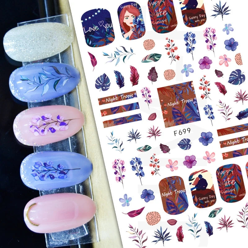 3d Nail Art Decals Geometric Lines Coconut Tree Palms Leaves Flowers Adhesive Sliders Nail Stickers Decorated Manicure