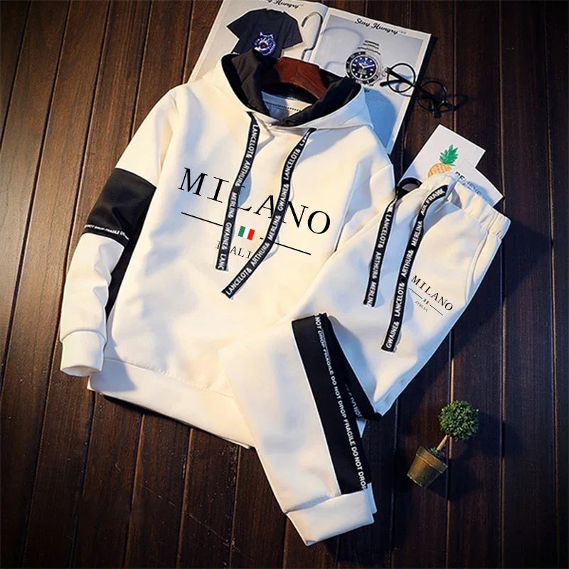Hot Sales Mens Tracksuit Casual Print Sweatshirts Single Piece Hoodie Pants Sports Jogging Mens Clothing AutumnWinter Sportswear