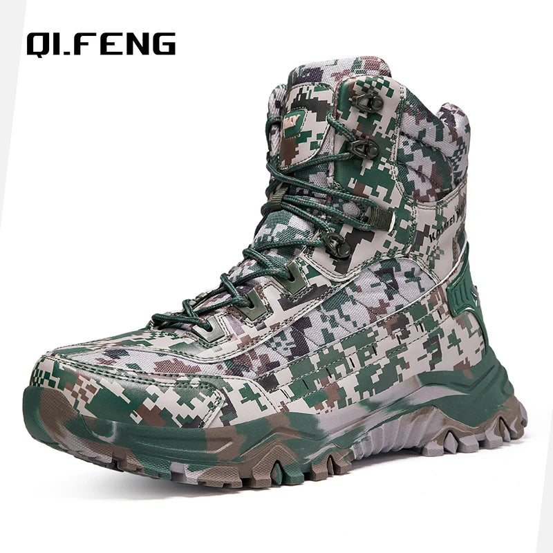 Men's New Large Outdoor Training Boots Outdoor Camouflage High Top Boots Anti slip and Wear resistant Mountaineering Shoes 39-46