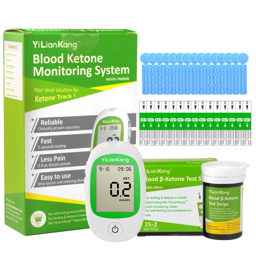 Blood Ketone Meter Kit for Keto Diet Testing - Complete Ketone Test Kit with Ketone Monitor and 15 Keto Strips, Lancing Device