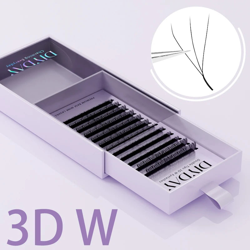 DIYDAY 3D W Lashes Extension 6D W Shaped Bloom Premade Eyelash Fans C D Curl Natural False Eyelashes for Extension Makeup